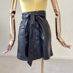 Nanushka Black Faux Leather A Line Slit Pockets Button Closure Skirt SZ XS